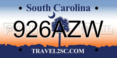 926AZW South Carolina License Plate