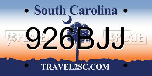 926BJJ South Carolina License Plate
