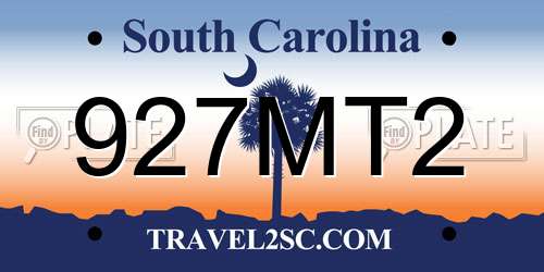 927MT2 South Carolina License Plate