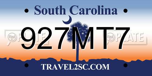 927MT7 South Carolina License Plate