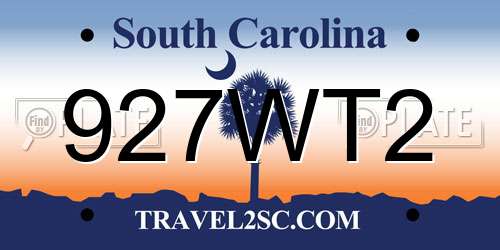 927WT2 South Carolina License Plate