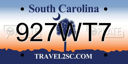 927WT7 South Carolina License Plate