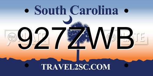 927ZWB South Carolina License Plate
