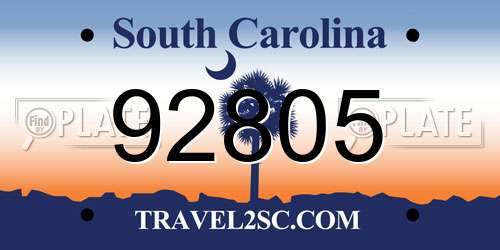 92805 South Carolina License Plate