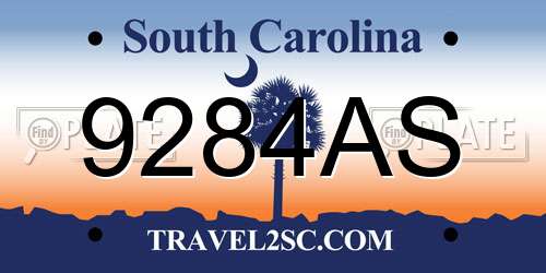 9284AS South Carolina License Plate