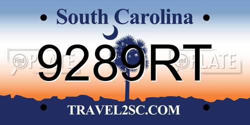 9289RT South Carolina License Plate