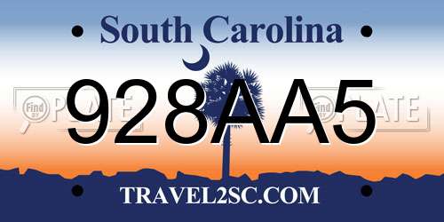 928AA5 South Carolina License Plate