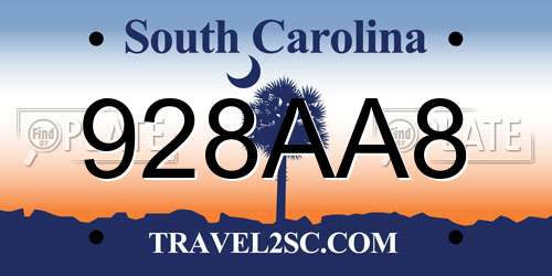928AA8 South Carolina License Plate