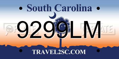 9299LM South Carolina License Plate