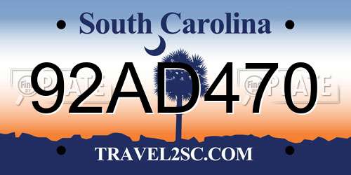 92AD470 South Carolina License Plate