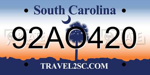 92AO420 South Carolina License Plate