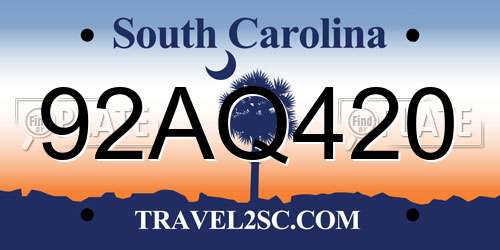 92AQ420 South Carolina License Plate