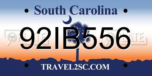 92IB556 South Carolina License Plate