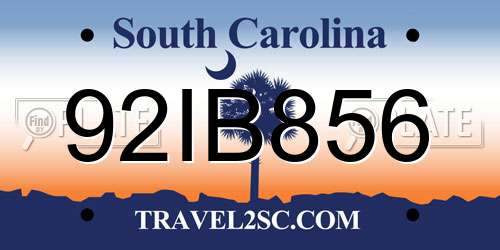 92IB856 South Carolina License Plate