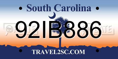 92IB886 South Carolina License Plate