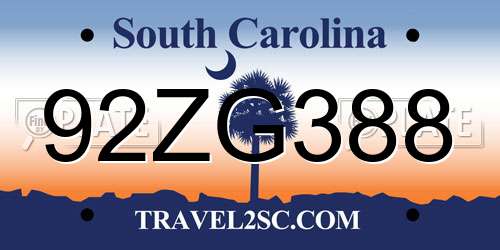 92ZG388 South Carolina License Plate