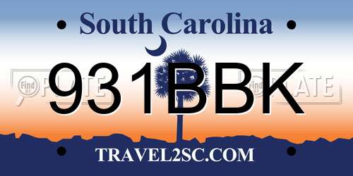 931BBK South Carolina License Plate
