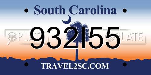 932I55 South Carolina License Plate