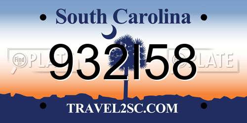 932I58 South Carolina License Plate