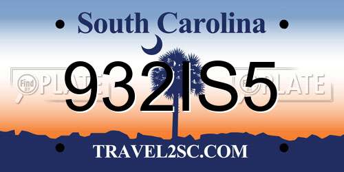 932IS5 South Carolina License Plate