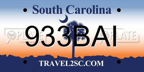 933BAI South Carolina License Plate