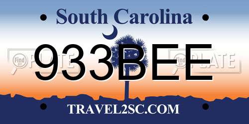 933BEE South Carolina License Plate