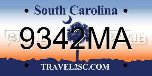 9342MA South Carolina License Plate