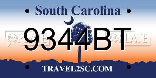 9344BT South Carolina License Plate