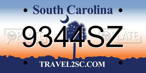 9344SZ South Carolina License Plate