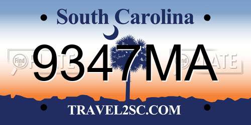 9347MA South Carolina License Plate