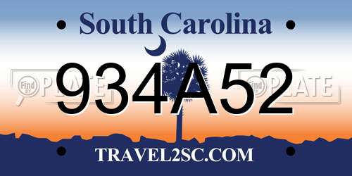 934A52 South Carolina License Plate