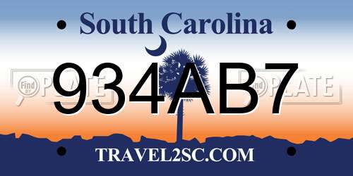 934AB7 South Carolina License Plate