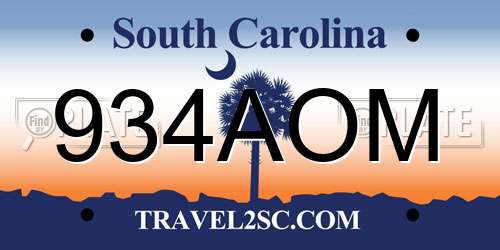 934AOM South Carolina License Plate