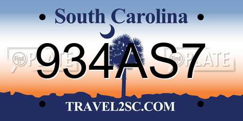 934AS7 South Carolina License Plate