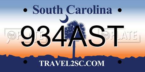 934AST South Carolina License Plate