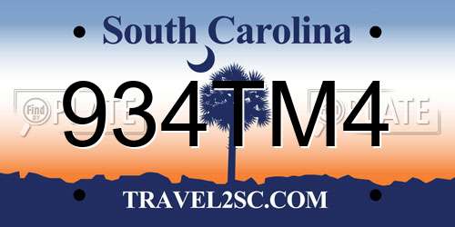 934TM4 South Carolina License Plate