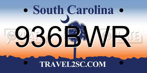 936BWR South Carolina License Plate