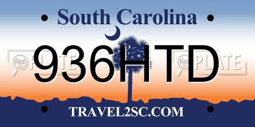 936HTD South Carolina License Plate