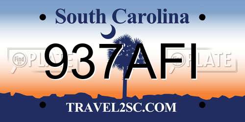 937AFI South Carolina License Plate