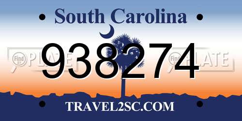 938274 South Carolina License Plate