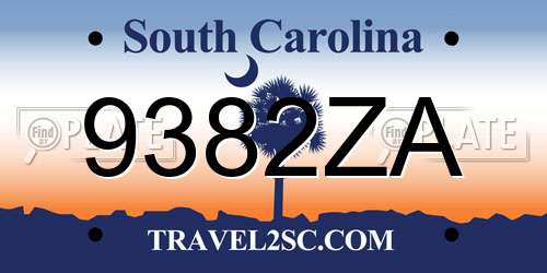 9382ZA South Carolina License Plate