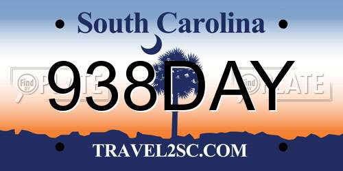 938DAY South Carolina License Plate