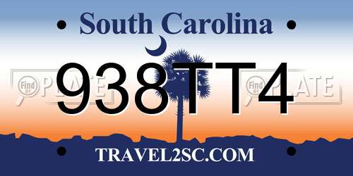 938TT4 South Carolina License Plate