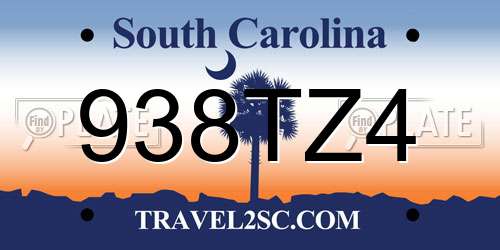 938TZ4 South Carolina License Plate