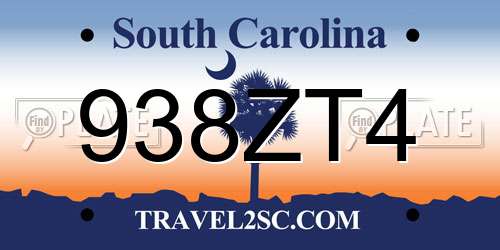 938ZT4 South Carolina License Plate