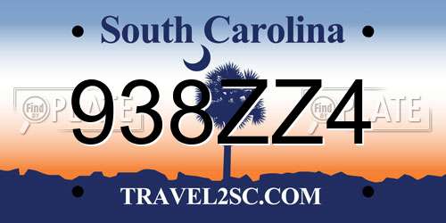 938ZZ4 South Carolina License Plate