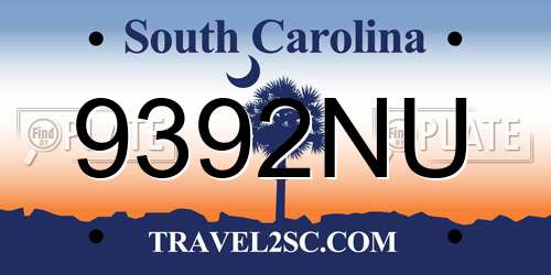 9392NU South Carolina License Plate