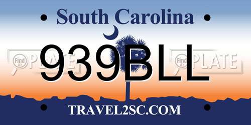 939BLL South Carolina License Plate