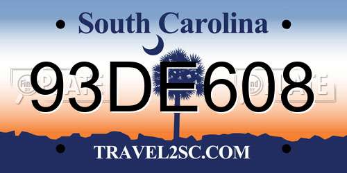93DE608 South Carolina License Plate
