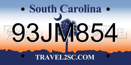 93JM854 South Carolina License Plate